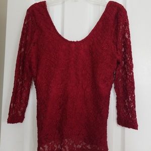 Dark red lace top